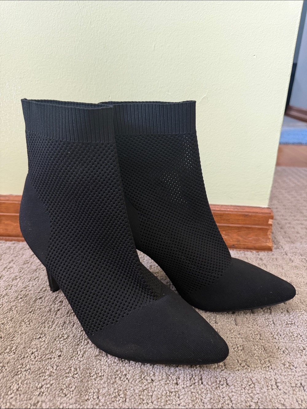 MIA Black Knit Pointed-Toe Sock Ankle Booties - Picture 3 of 5